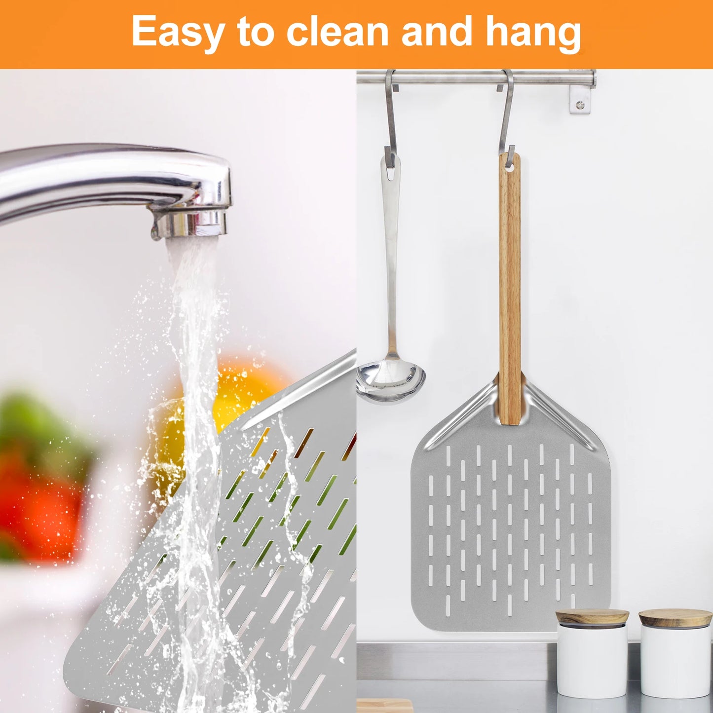 Pala per pizza leggera in lega di alluminio da 12" Pala per pizza traforata antiaderente con manico legnoso per pane per pizza