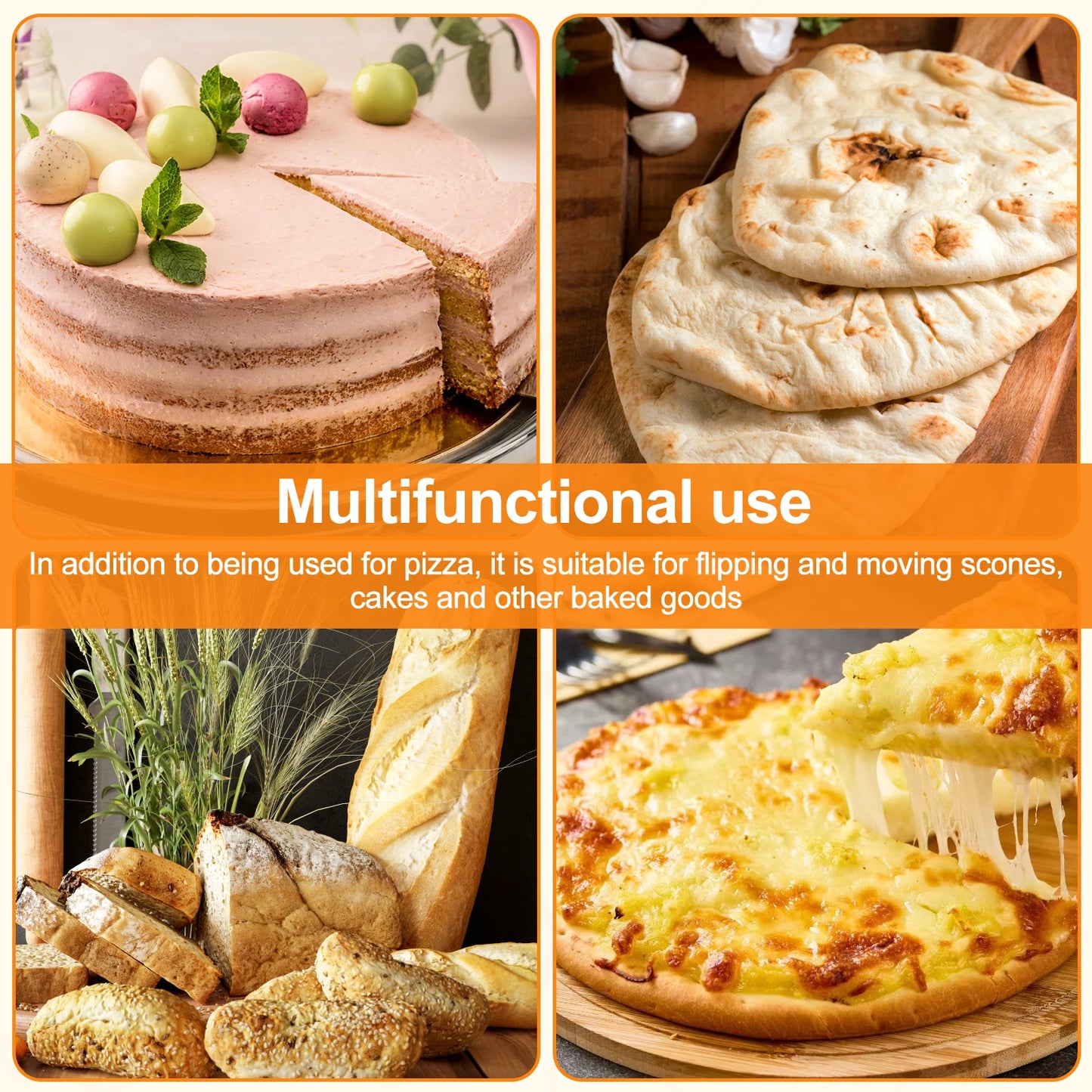Pala per pizza leggera in lega di alluminio da 12" Pala per pizza traforata antiaderente con manico legnoso per pane per pizza