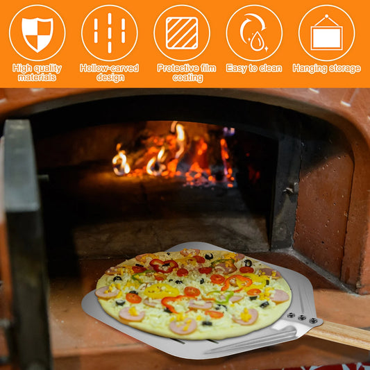 Pala per pizza leggera in lega di alluminio da 12" Pala per pizza traforata antiaderente con manico legnoso per pane per pizza